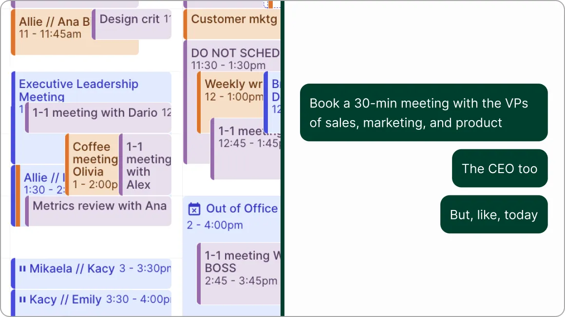 Calendar schedule with natural language scheduling messages