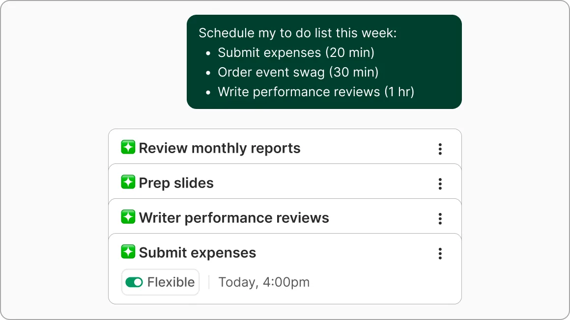 To-do list converted into scheduled flexible calendar tasks