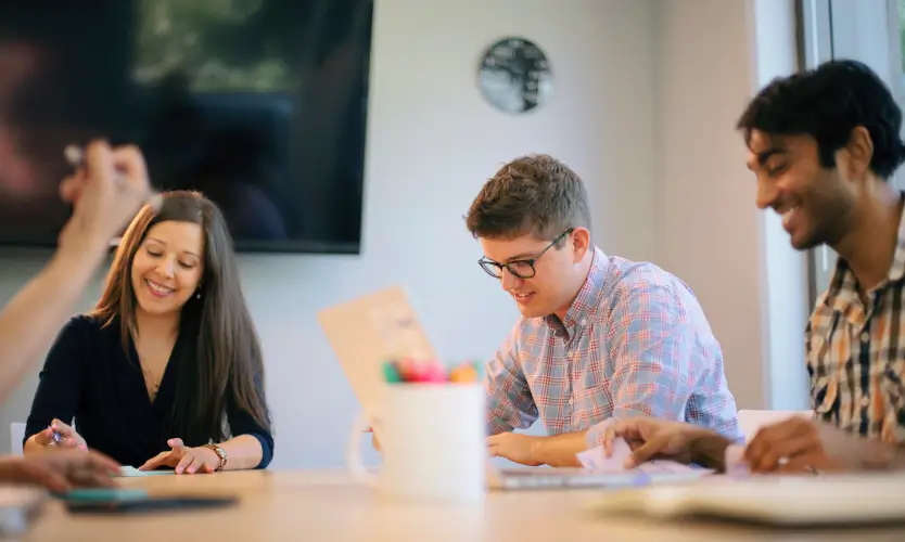Team collaborating at a table